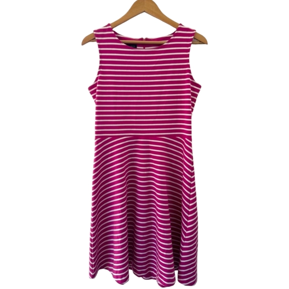 Talbots Jersey Fit and Flare Sleeveless Pink white Striped Dress size M
